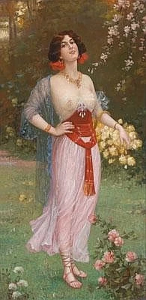 Giovane donna con rose gialle